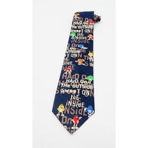 M&Ms Mars Candy Tie Necktie "Sweet On The Inside" Navy Silk Classic Length